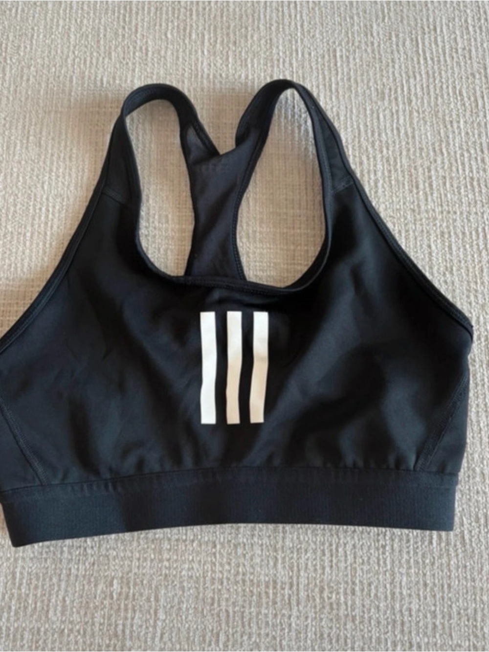 Black Racerback Sports Bra with White Stripe Detail Adidas